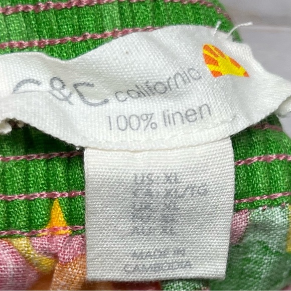 C&C‎ California Pants Womens XL Linen Colorful Floral Tropical Beach Resort - Picture 7 of 11